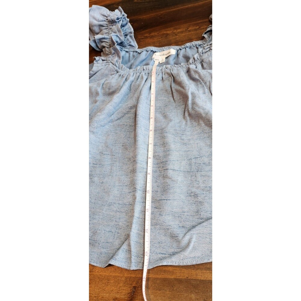 Heartloom Women's Top Light Blue Ruffle Sleeve Cropped Loose Sz Small - Picture 6 of 11